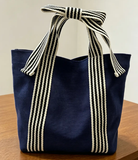 Canvas Striped Bow Handled Tote