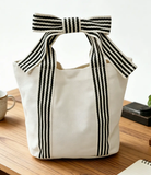 Canvas Striped Bow Handled Tote