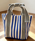 Canvas Striped Bow Handled Tote