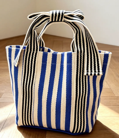 Canvas Striped Bow Handled Tote