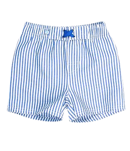 Boys Navy Seersucker Swim Trunks