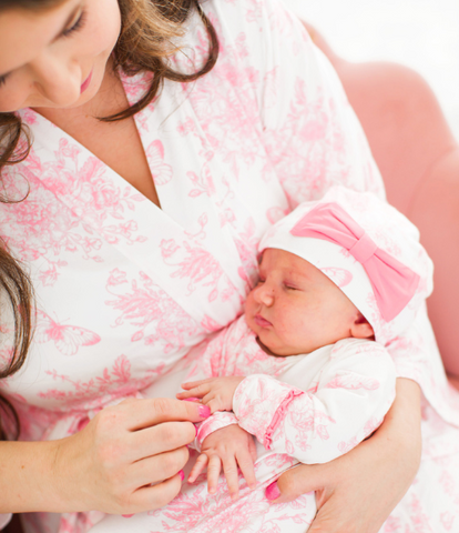 Pink Toile Sleep Gown & Hat Set