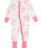 Pink Garden Toile Ruffle One Piece Pajama