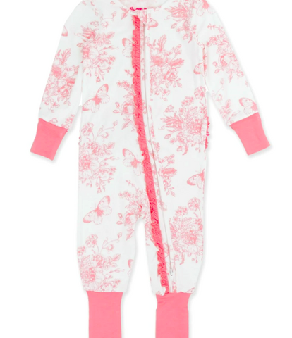 Pink Garden Toile Ruffle One Piece Pajama
