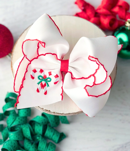 Candy Cane Embroidered Bow