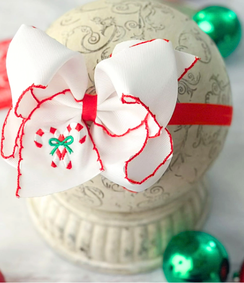 Candy Cane Embroidered Headband