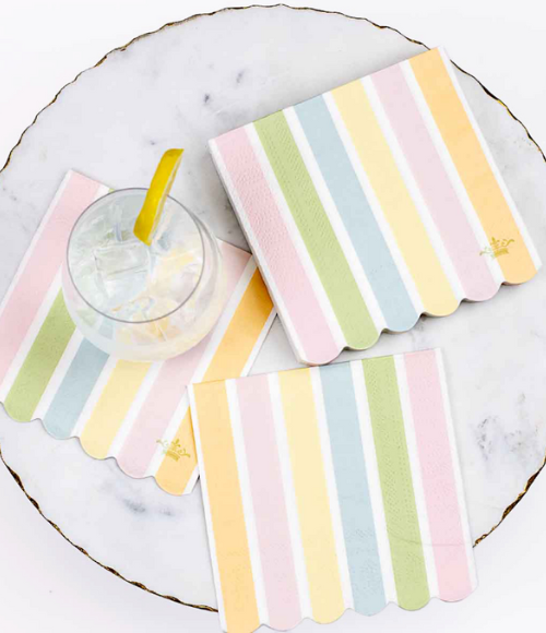 Candy Stripe Scalloped Cocktail Napkins