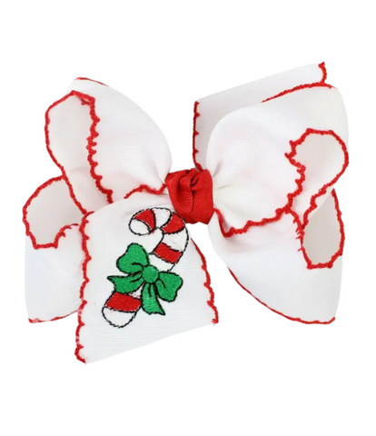 Candy Cane Embroidered Grosgrain Bow