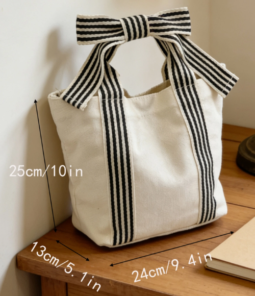 Canvas Striped Bow Handled Tote