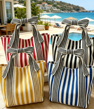 Canvas Striped Bow Handled Tote