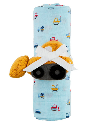 Construction Swaddle & Rattle Set
