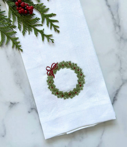 Cedar Berry Wreath Linen Tea Towel