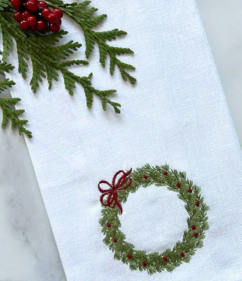 Cedar Berry Wreath Linen Tea Towel