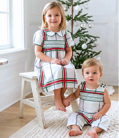 Christmas Plaid Smocked Longalls