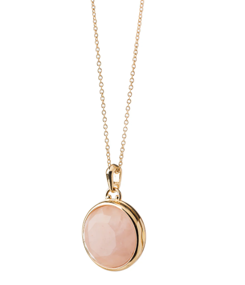 Classic Round Locket Necklace Gold Rose Quartz