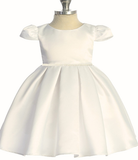 Classic Pleated Ivory Pearl Trim Baby Dress, 6M