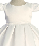 Classic Pleated Ivory Pearl Trim Baby Dress, 6M