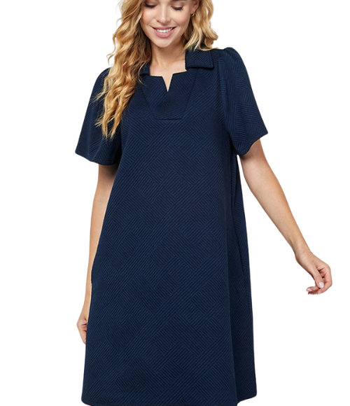 Collared Textured Dress - Multiple Colors