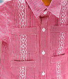 Deep Red Gingam Guayabera