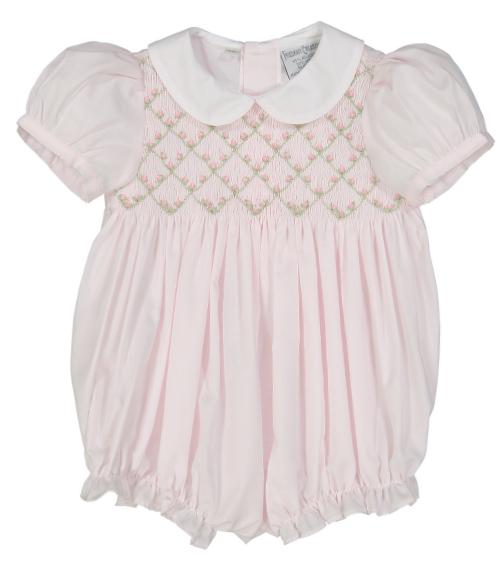 Diamond Smocked Rosebud Bubble, 3-9M