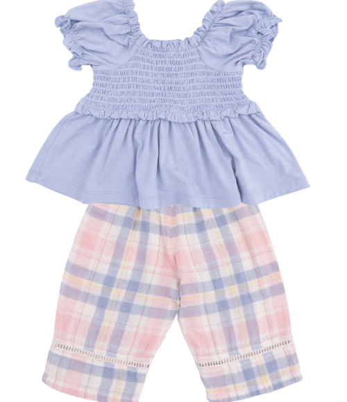 Dusty Plaid Smocked Pant Set
