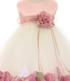 Dusty Rose Top Satin Flower Petal Baby Dress w/Organza Sash, Size 18M