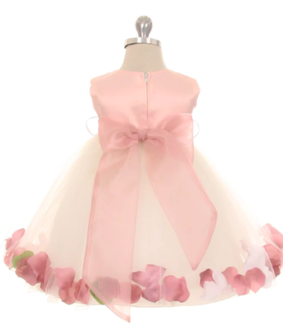 Dusty Rose Top Satin Flower Petal Baby Dress w/Organza Sash, Size 18M