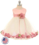 Dusty Rose Flower Petal Baby Dress w/Organza Sash, Size 18M