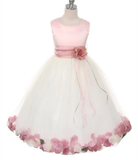 Dusty Rose Top Satin Flower Petal Dress w/Organza Sash, Size 10
