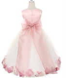 Dusty Rose Top Satin Flower Petal Dress w/Organza Sash, Size 10