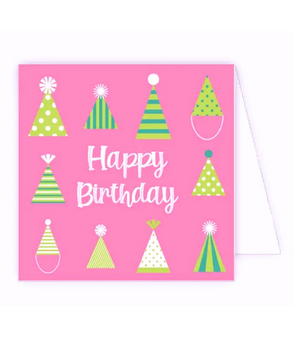 Happy Birthday Pink Party Hats Enclosure Card