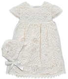 Elegant Lace Baby Dress & Bonnet