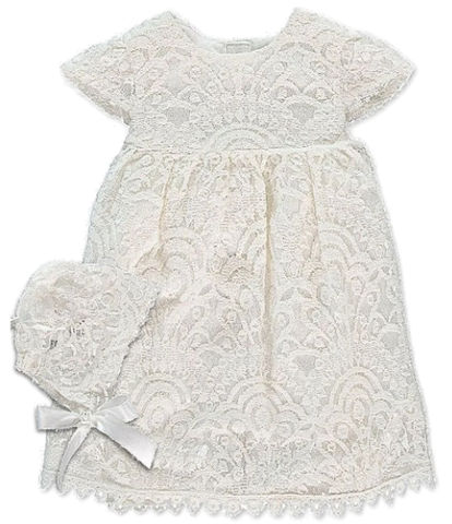 Elegant Lace Baby Dress & Bonnet