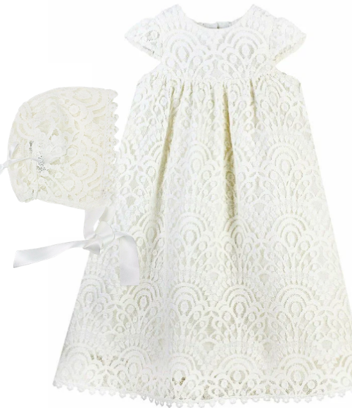 Elegant Lace Christening Gown & Bonnet