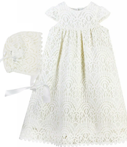 Elegant Lace Christening Gown & Bonnet