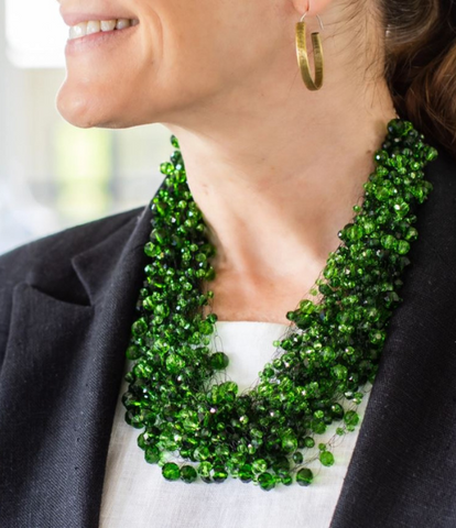 Green Crystal Bead Cluster Necklace