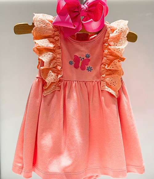 Kissy Eyelet Flutter Sleeve Dress & Bloomers