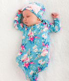 Fancy Floral Sleep Gown & Hat Set
