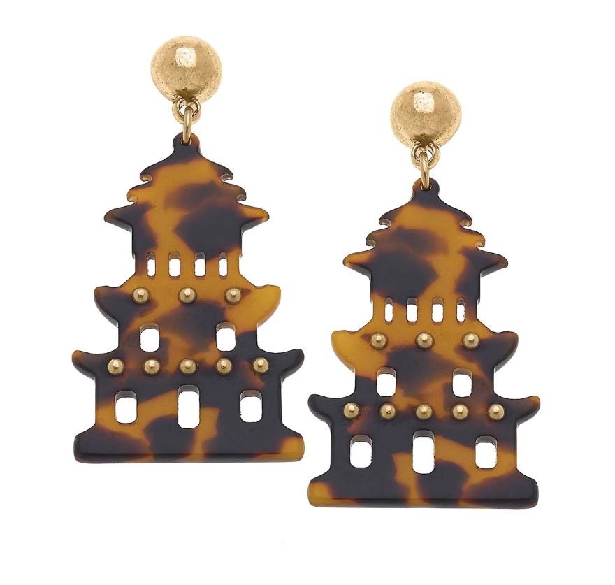 Gia Pagoda Resin Statement Earrings in Tortoise