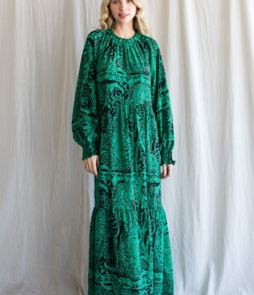 Green Print Maxi Dress