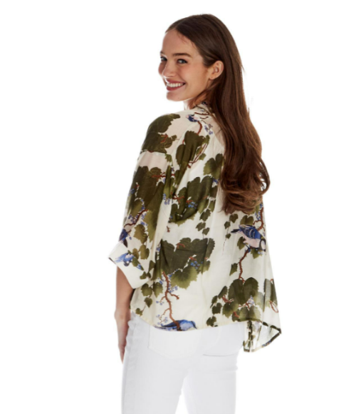 Green Acre Print Short Kimono