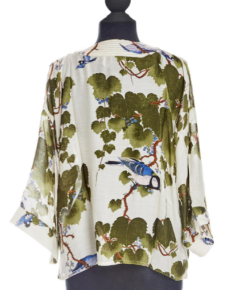 Green Acre Print Short Kimono