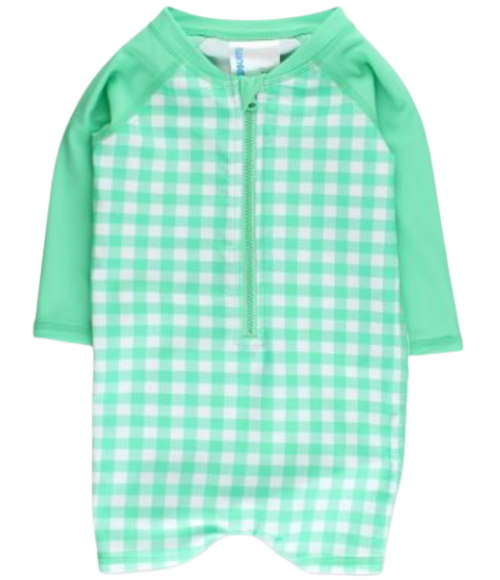 Green Gingham LS One Piece Rash Guard