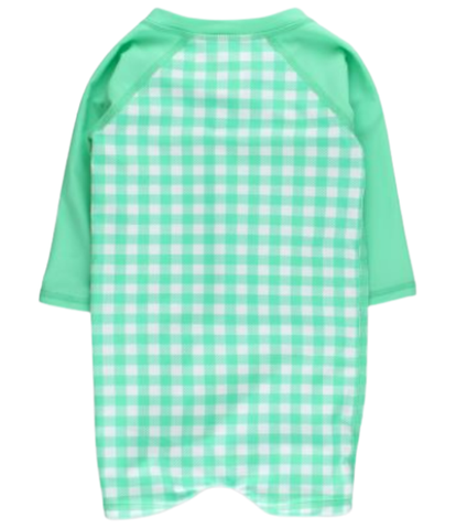 Green Gingham LS One Piece Rash Guard
