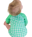Green Gingham LS One Piece Rash Guard