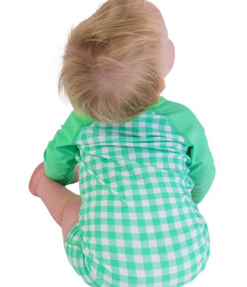 Green Gingham LS One Piece Rash Guard