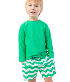 Green Wavy Stripe Swim Trunks
