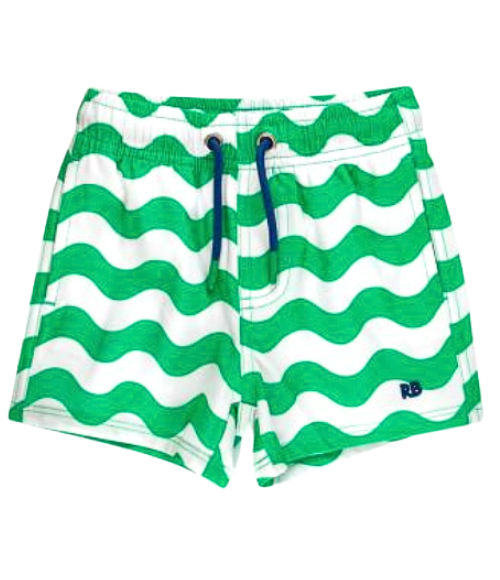 Green Wavy Stripe Swim Trunks