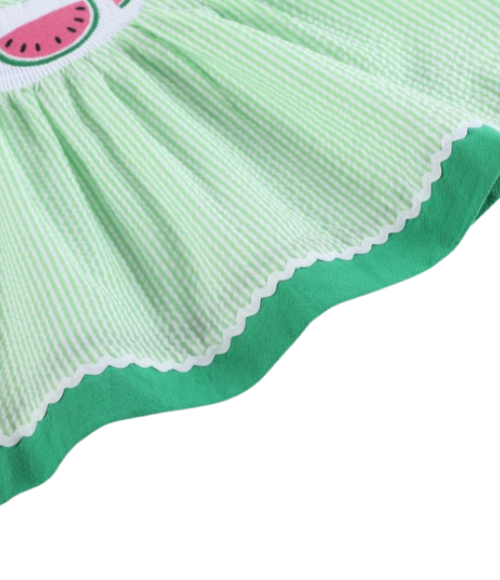 Watermelon Smocked Seersucker Dress & Bloomers