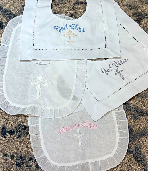 Embriodered Christening-Baptismal Bibs